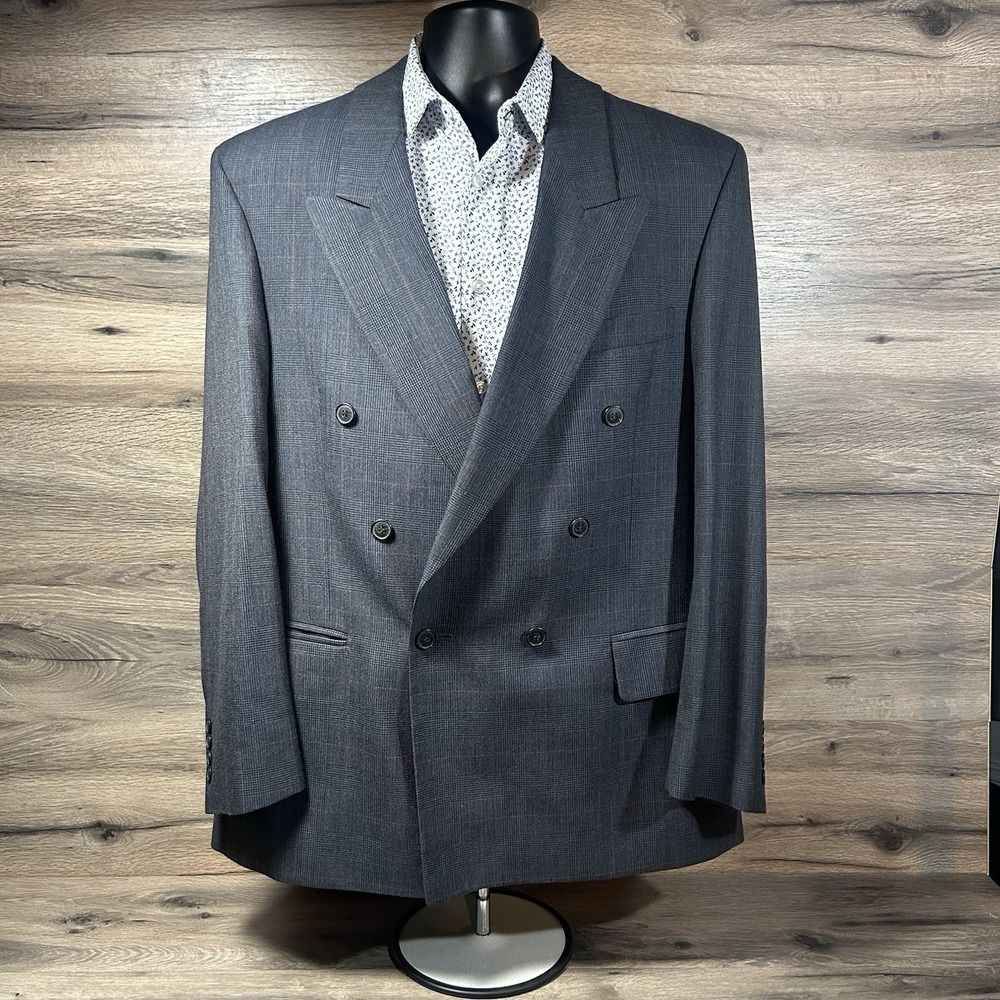 English Manor Men's Blazer Double Breasted Wool Single Button Gray 42R‎ Vintage